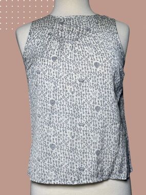 Jack Wills Key Print Sleeveless Blouse White Blue UK10 US6 Small